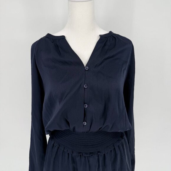 Quince Washable Stretch Silk Tiered Mini
Dress Navy Blue Size Medium NWT - Picture 2 of 12